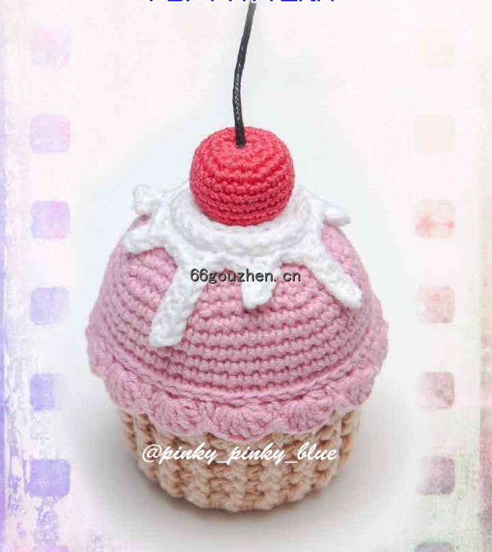 钩针图解【食物】 Pinkypinkyblue - Cherry Cupcake樱桃纸杯蛋糕 英文6456帖子ID:12423 食物,cherry,cupcake,樱桃,纸杯
