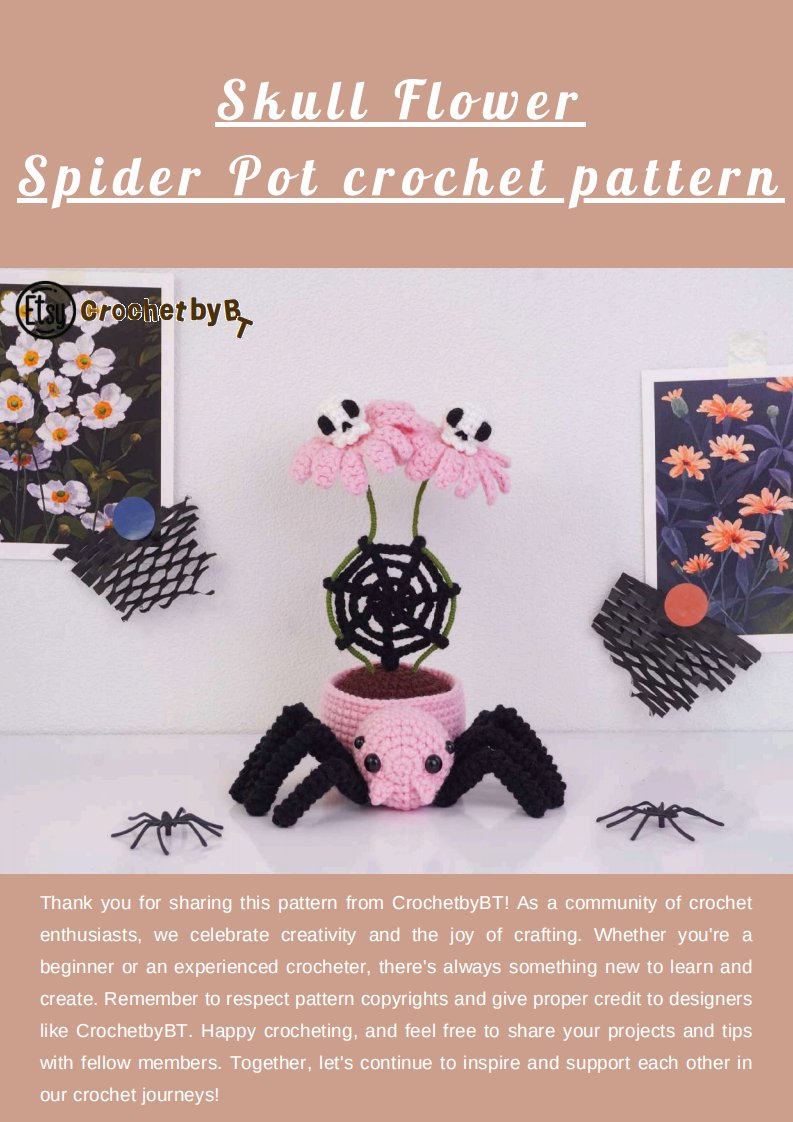 Crochet By BT - Sophie Rae - Halloween Spider Pot   Skull Flower