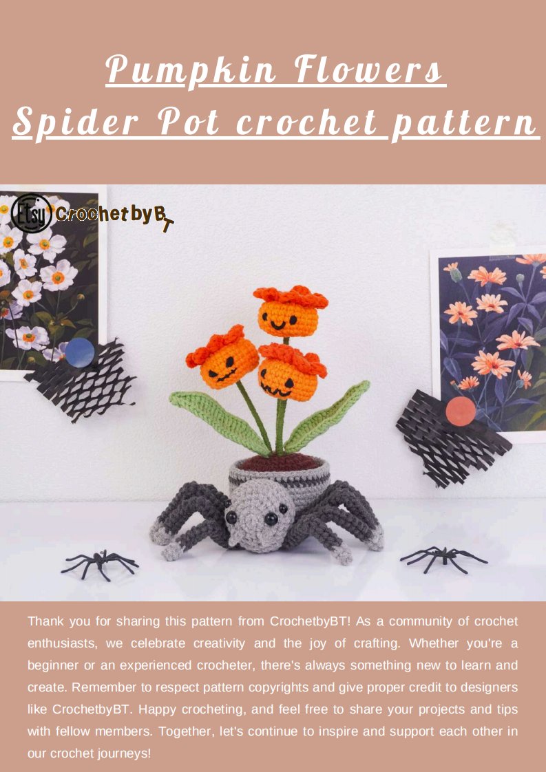 Crochet By BT - Sophie Rae - Halloween Spider Pot Pumpkin Flower