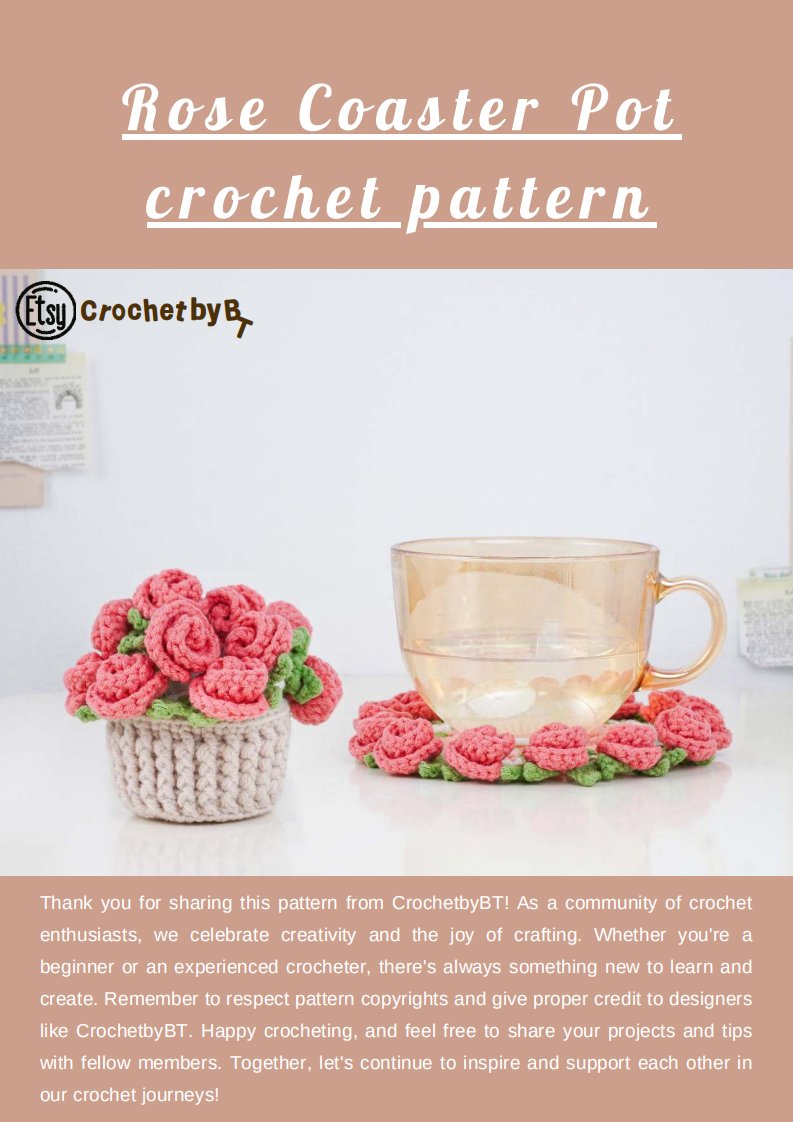 Crochet By BT - Sophie Rae - Bloom Pot Collection Sunflower Coaster Pot, Rose Co
