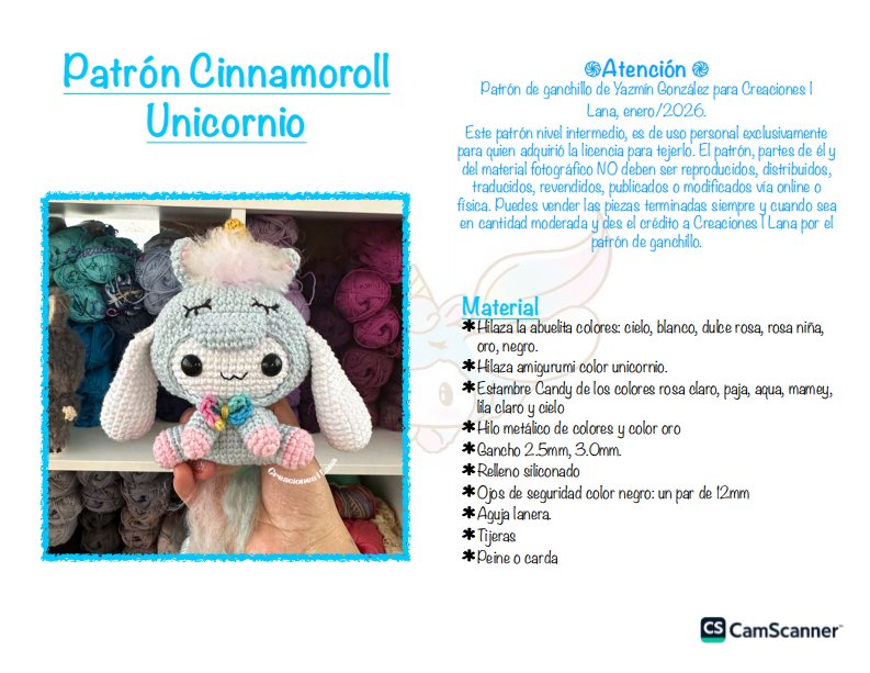 Creaciones Lana - Yazmín González Sánchez - Cinnamoroll Unicorn