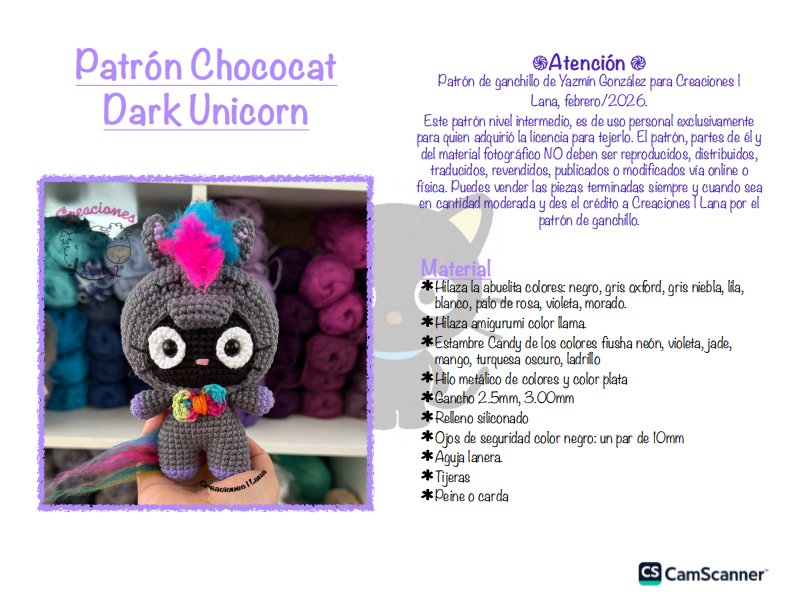 Creaciones Lana - Yazmín González Sánchez - Chococat Dark Unicorn