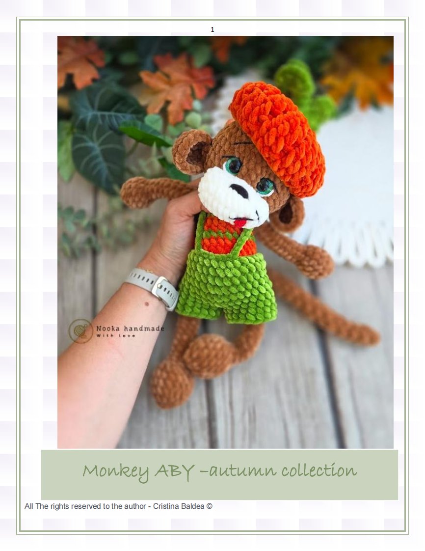 Nooka Crochet Toys - Nooka Handmade - Cristina Baldea - Monkey Aby -Autumn Colle