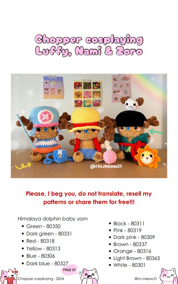 RIN Crochet - rin.meow21 - Linh Dang - Chopper cosplaying Luffy, Nami - Zoro