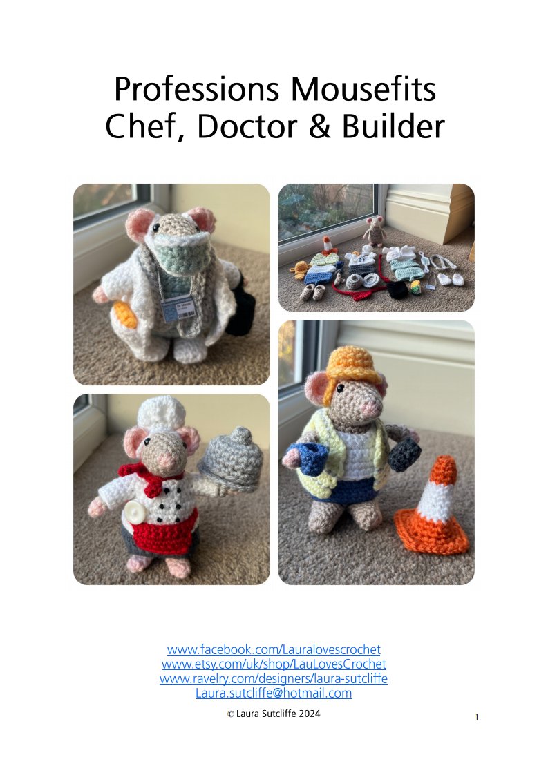 LauLovesCrochet - Laura Sutcliffe - Professions Mousefits, Chef, Doctor  Builder
