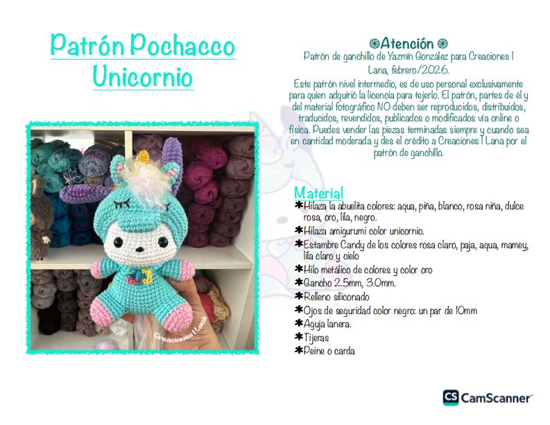 Creaciones Lana - Yazmín González Sánchez - Pochacco Unicorn