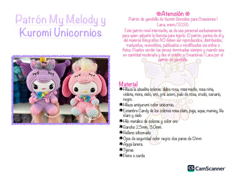 Creaciones Lana - Yazmín González Sánchez - My Melody and Kuromi Unicorns