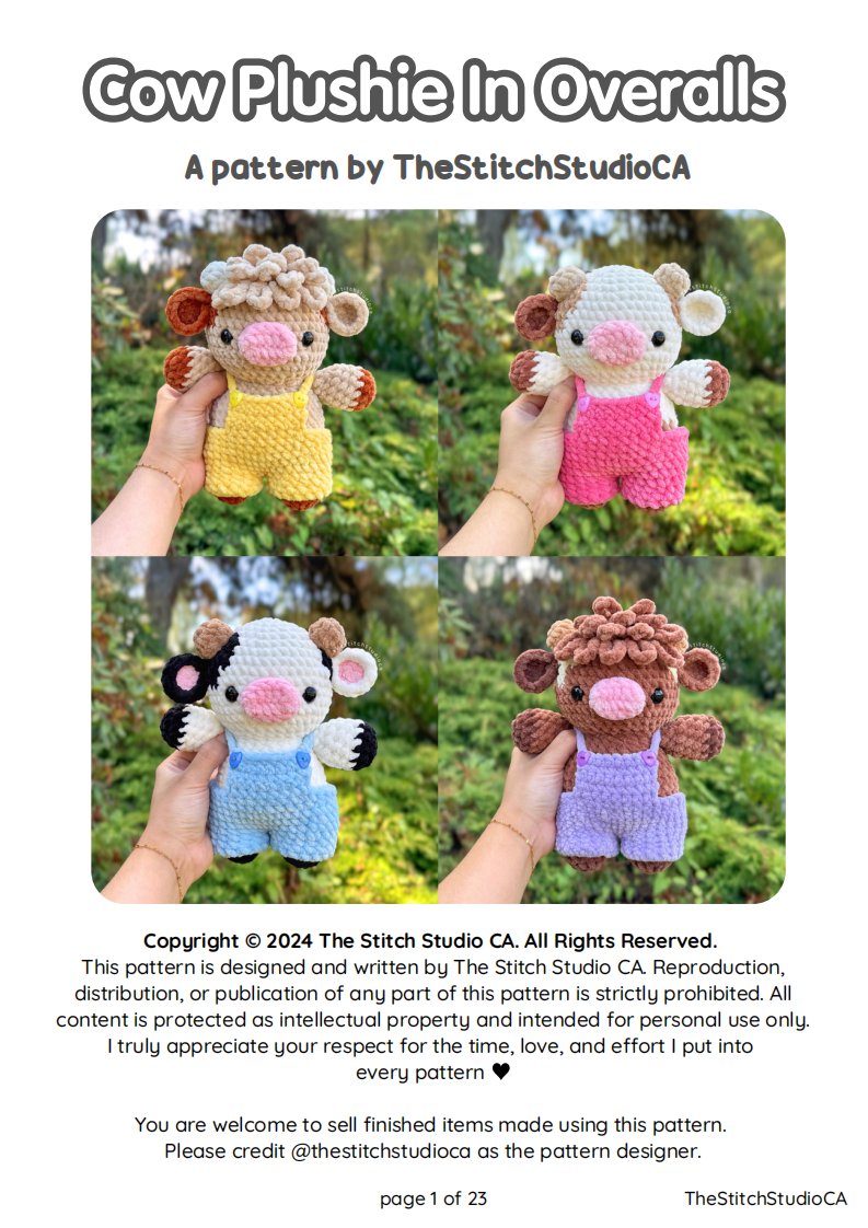 The Stitch Studio Ca - Steffie - Cow Plushie in Overals